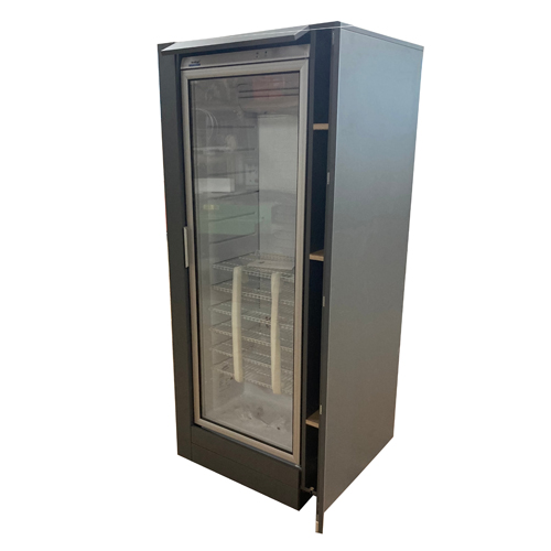 Kühlschrankverkleidung Kunststoffbeschichtete Spanplatte schwarz mit Rollen Verkleidung von Geräten Fahrgestell Edelstahl